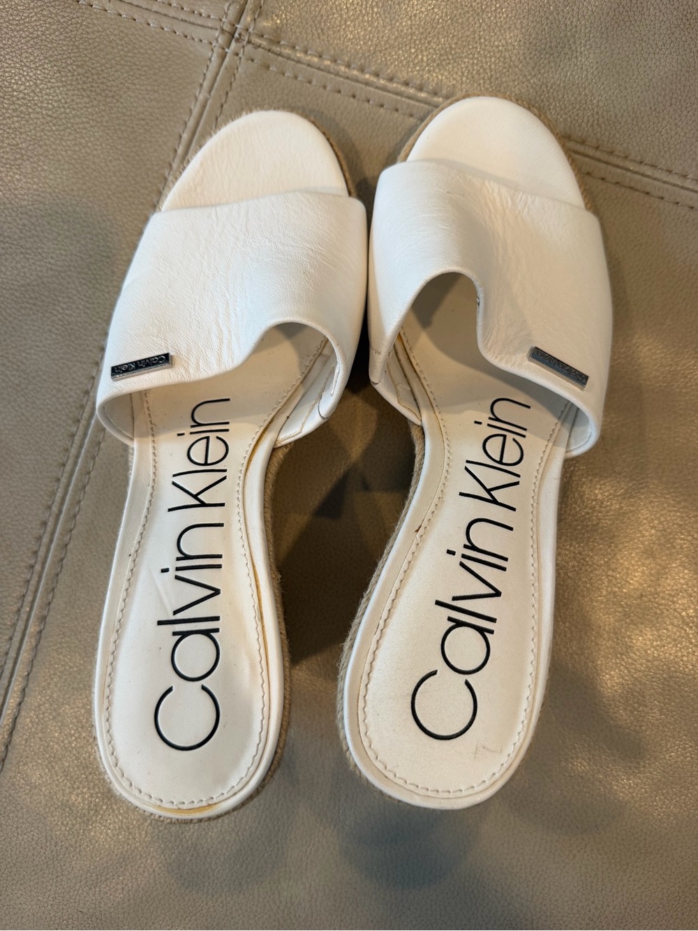 Vintage Calvin Klein White Leather Slide Wedges